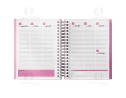 Planner Percalux Anual com capa dura, folhas em branco e marcador de página.