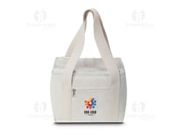 Bolsa térmica em algodão marrom, elegante e moderna, com zíper, alça e fecho de segurança. Ideal para transporte de alimentos