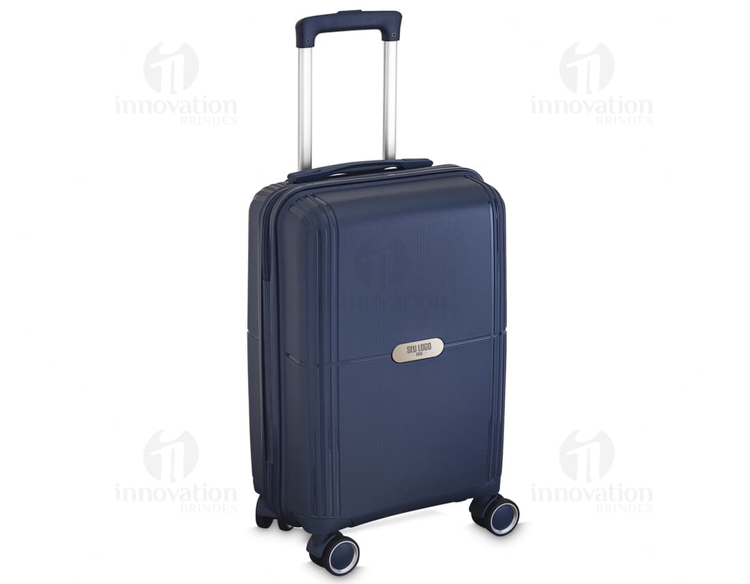 Mala de bordo preta com design moderno, ideal para viagens a negócios. Equipada com compartimento para laptop e espaço para
