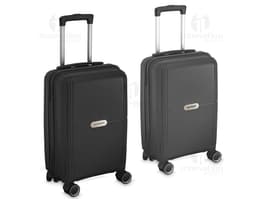 Mala de bordo moderna em prata com alça, design elegante e espaçosa para viagens a negócios ou lazer. Oferece segurança para