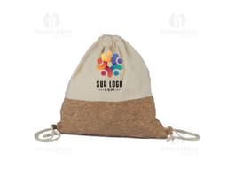 Bolsa de algodão preta, com fecho de cordão e alças ajustáveis. Feita de tecido de algodão resistente, ideal para transporte