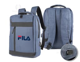 Mochila para notebook preta de couro, moderna e resistente, com compartimento para câmera, lente e acessórios fotográficos.