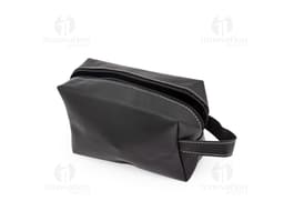 Bolsa de couro sintético preta para guardar objetos pessoais, como carteira, dinheiro, chave, celular, entre outros. Possui