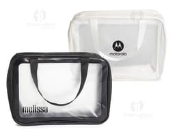 Nécessaire PVC Impermeável em formato de mochila, design moderno e clean, com fecho em metal cromado. Feito em material