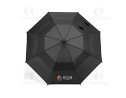 Guarda-chuva em poliéster 100%, com design aberto e colorido em forma de presente, decorado com laço e fita. Ideal para