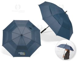 Guarda-chuva em poliéster 100%, com design aberto e colorido em forma de presente, decorado com laço e fita. Ideal para