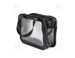 Nécessaire PVC transparente com zíper e alça.