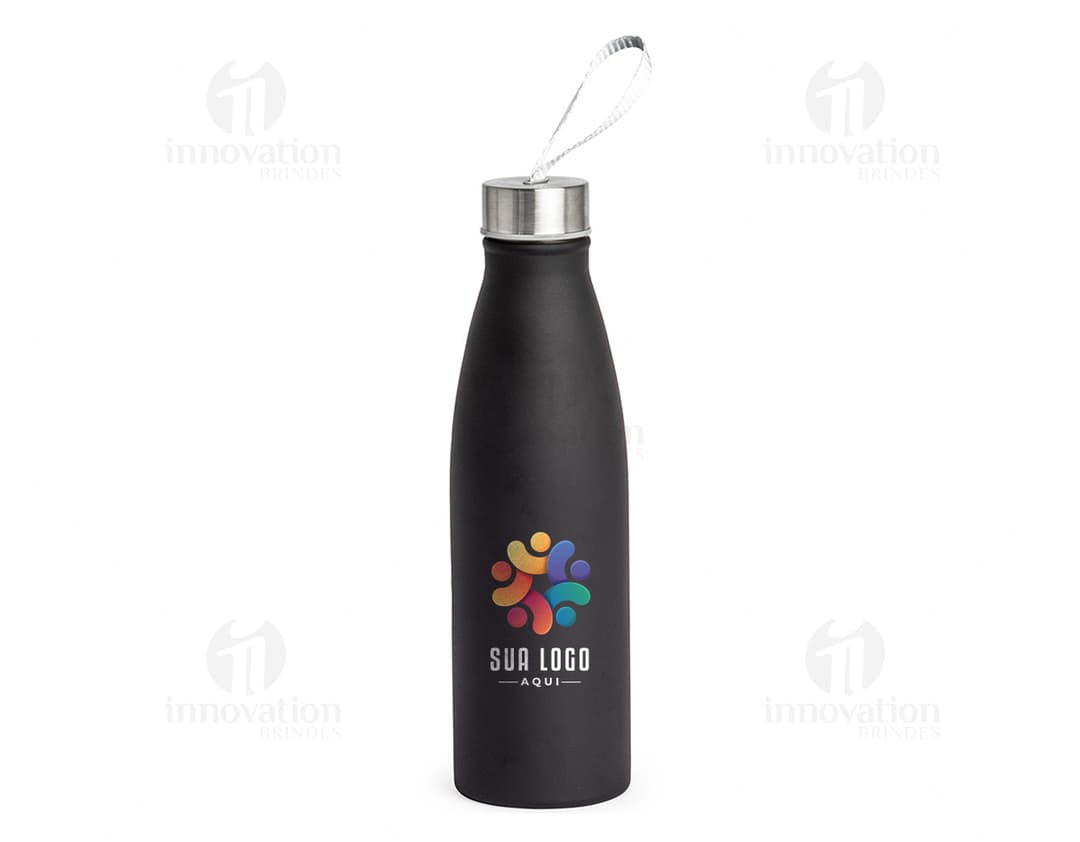 Garrafa de aço inoxidável de 800ml em fundo branco.
