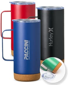 Caneca térmica de 500ml com revestimento de cortiça.