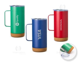 Caneca térmica de 500ml com revestimento de cortiça.