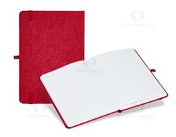 Caderneta em linho com porta caneta, em cores neutras, com capa protetora, folhas em branco e fecho de elástico. Ideal para
