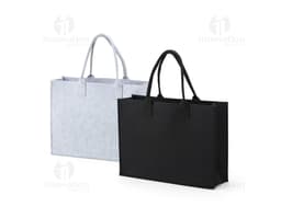 Sacola de feltro marrom, moderna e elegante, com fecho de metal e alças de couro. Ideal para compras e presente. Seguro e