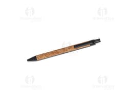 Caneta de cortiça com tampa de metal e corpo em material sustentável.