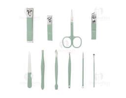 Kit Manicure 10 Peças: Conjunto contendo diversas ferramentas e utensílios para cuidados com as unhas, como tesoura, cortador