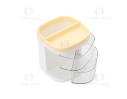 Organizador de Mesa em madeira com divisórias e gaveta, ideal para armazenar papéis e materiais de escritório.