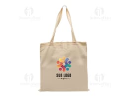 Sacola de Algodão marrom com alça e fecho de zíper. Vazia, elegante e moderna. Adorno de luxo em estilo casual para compras
