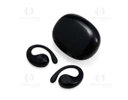 Fone de ouvido de condução óssea em cor preta, com design moderno e tecnologia avançada.
