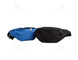 Pochete Oxford preta com fecho de zíper e três compartimentos frontais.