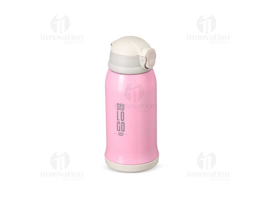 Garrafa térmica de 550ml em aço inoxidável com tampa rosqueável e design moderno.