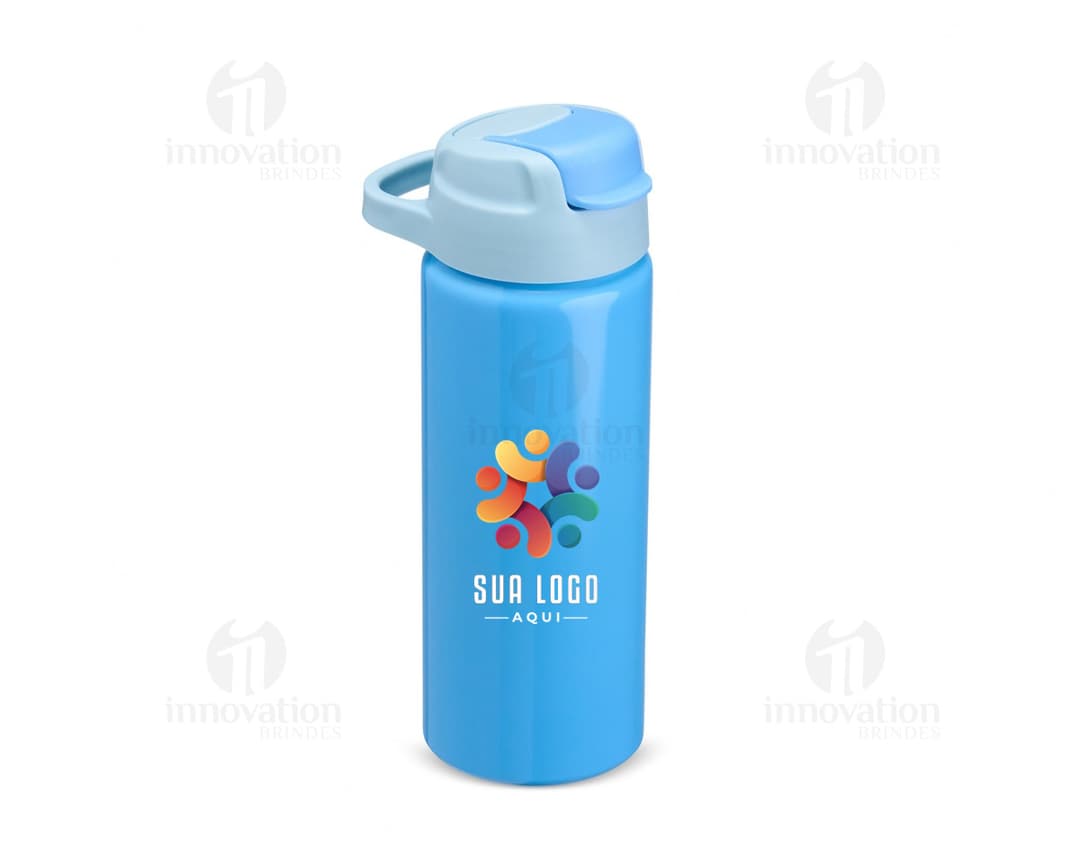 Squeeze de Alumínio 600ml na cor prata com tampa rosqueável e design moderno.