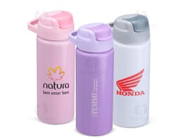 Squeeze de Alumínio 600ml na cor prata com tampa rosqueável e design moderno.