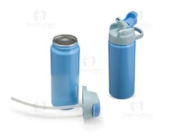 Squeeze de Alumínio 600ml na cor prata com tampa rosqueável e design moderno.