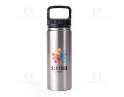 Garrafa térmica de 500ml de cor prata com tampa de rosca e design moderno.