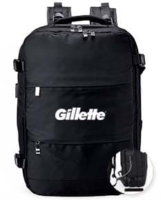 Mochila de viagem preta de 41 litros em couro sintético com zíper, alça de mão e alça de ombro ajustável. Ideal para
