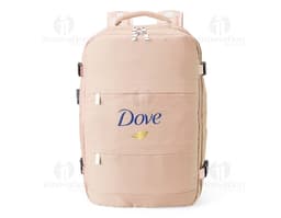 Mochila de viagem preta de 41 litros em couro sintético com zíper, alça de mão e alça de ombro ajustável. Ideal para