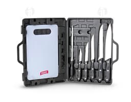 Kit Churrasco 7 Peças em aço inoxidável com maleta de transporte.