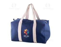 Mala esportiva em algodão preto com fecho de zíper, alça ajustável, bolsos e design moderno e casual. Ideal para viagens