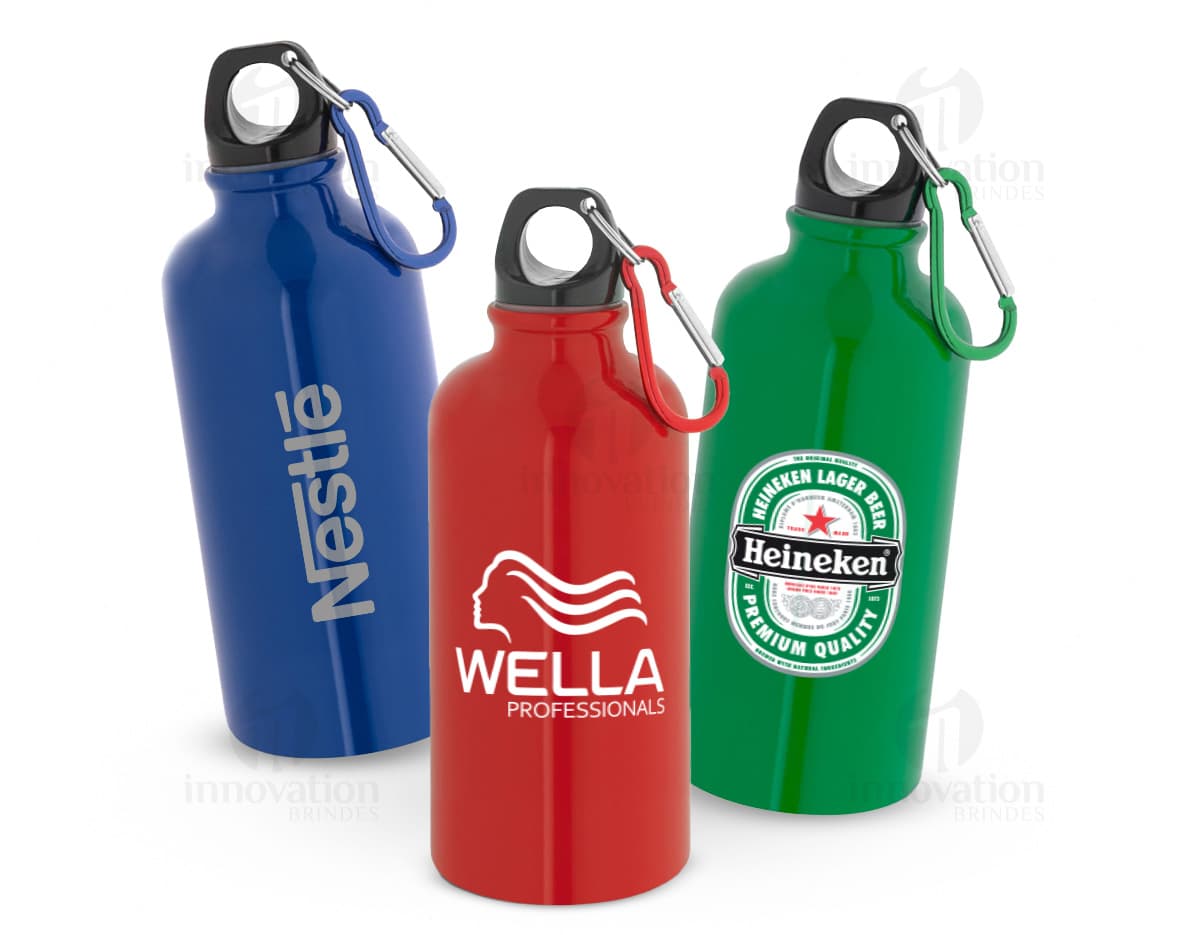 KARSTEN M Squeeze esportiva em aço inox de parede simples e acabamento brilhante com mosquetão 560 mL