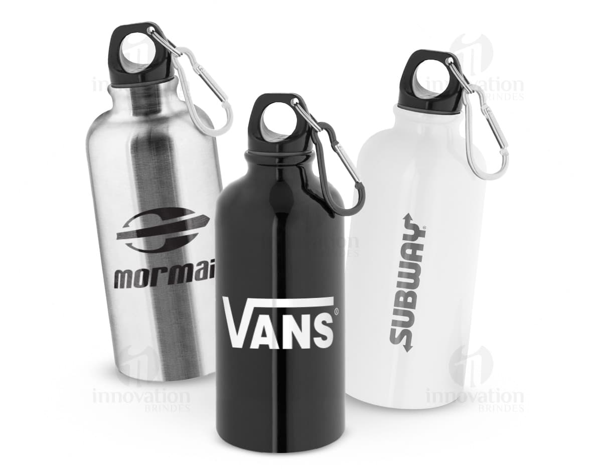 KARSTEN M Squeeze esportiva em aço inox de parede simples e acabamento brilhante com mosquetão 560 mL