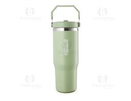 Copo térmico de 800ml em aço inoxidável preto com tampa de rosca e alça.