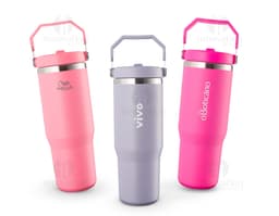 Copo térmico de 800ml em aço inoxidável preto com tampa de rosca e alça.