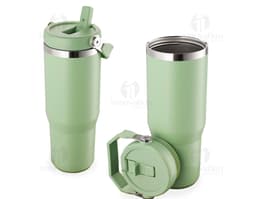 Copo térmico de 800ml em aço inoxidável preto com tampa de rosca e alça.