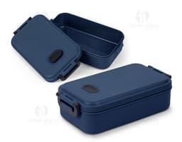 Marmita em PP 900ml, recipiente de plástico transparente com tampa preta.