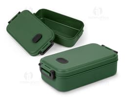 Marmita em PP 900ml, recipiente de plástico transparente com tampa preta.