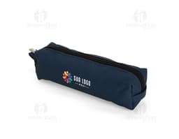 Estojo em couro sintético preto, com suporte para cabeça, dispositivo de descanso, fecho em zíper, simbolo de negócios