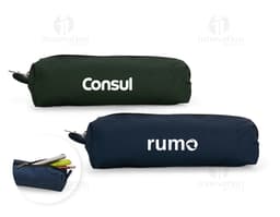 Estojo em couro sintético preto, com suporte para cabeça, dispositivo de descanso, fecho em zíper, simbolo de negócios