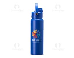 Garrafa térmica de 800ml em metal prateado, com tampa e design clean. Perfeita para manter a temperatura da bebida, seja água