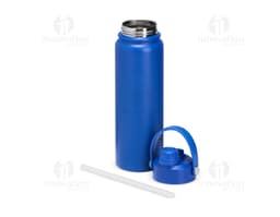 Garrafa térmica de 800ml em metal prateado, com tampa e design clean. Perfeita para manter a temperatura da bebida, seja água