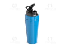 Uma coqueteleira inox de 900ml, com tampa e design clean e moderno.