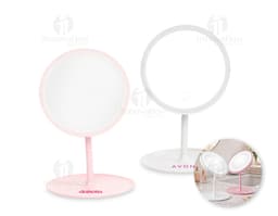 Espelho de mesa plástico com LED em design moderno e elegante, com reflexão brilhante e cores vibrantes. Ideal para uso em