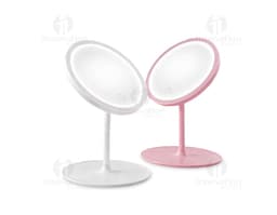 Espelho de mesa plástico com LED em design moderno e elegante, com reflexão brilhante e cores vibrantes. Ideal para uso em