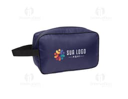 Nécessaire de poliéster preta, estilo moderno e elegante, vazia e com alça de mão. Acessório de moda para armazenar objetos