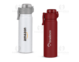 Garrafa térmica de 680ml em metal prateado, com tampa e design clean. Ideal para líquidos quentes ou frios.