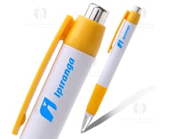 Caneta plástica - 07: a opção ideal para escrita suave e confortável. Seu design clean e moderno garante praticidade e estilo