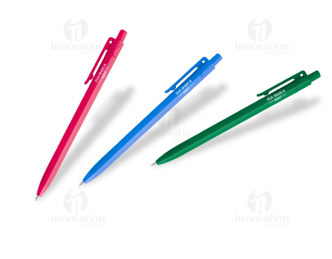Caneta plástica de carga seca, ideal para uso escolar e escrita suave. Perfeita para escritório ou home office. Design