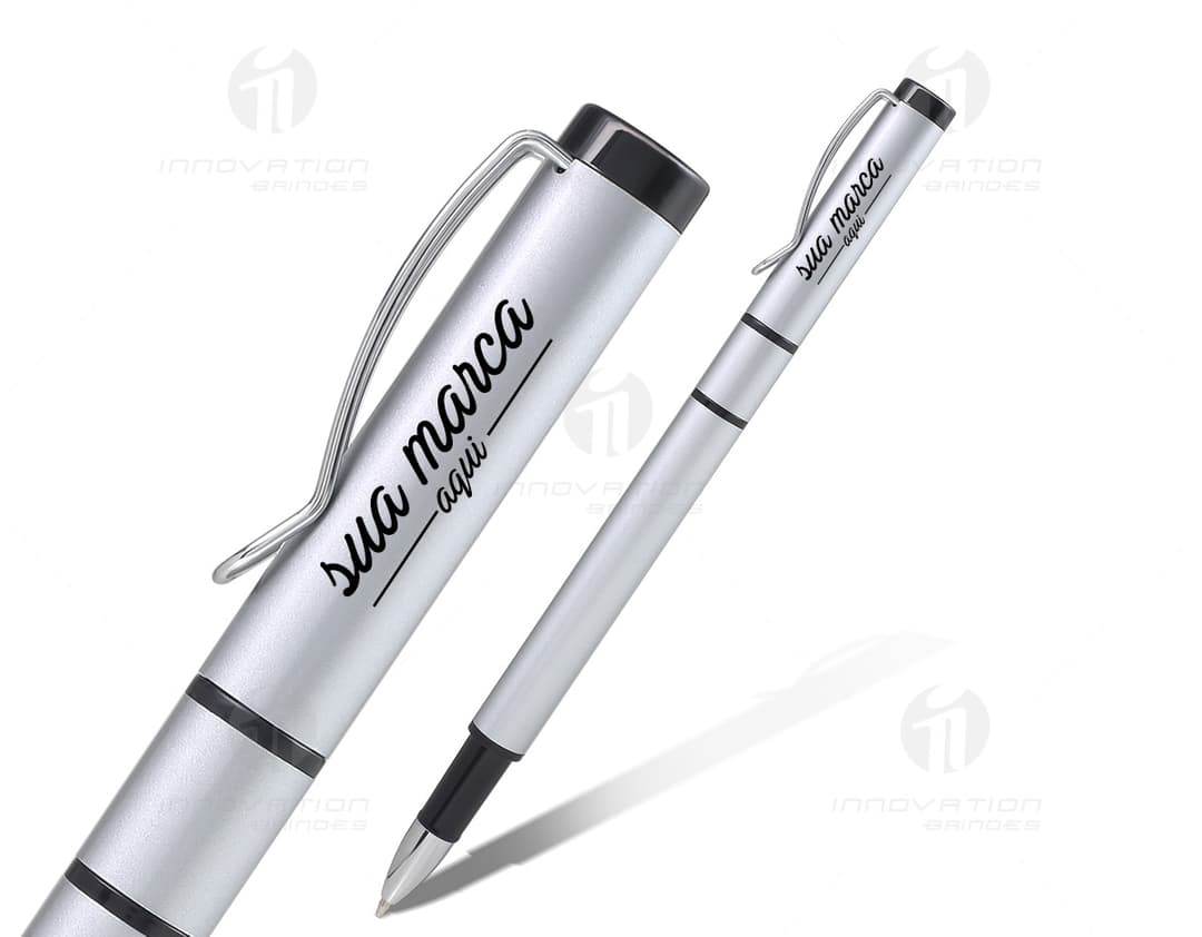 Caneta plástica com marca texto - 12: o par perfeito para o seu escritório! Ideal para trabalho, estudos e assinaturas, essa